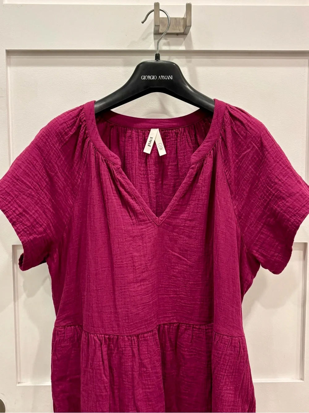 Pact Magenta Tiered Midi Dress